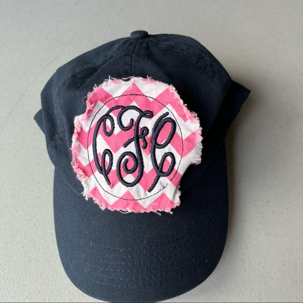 New Navy Monogrammed hat cFc with pink chevron patch